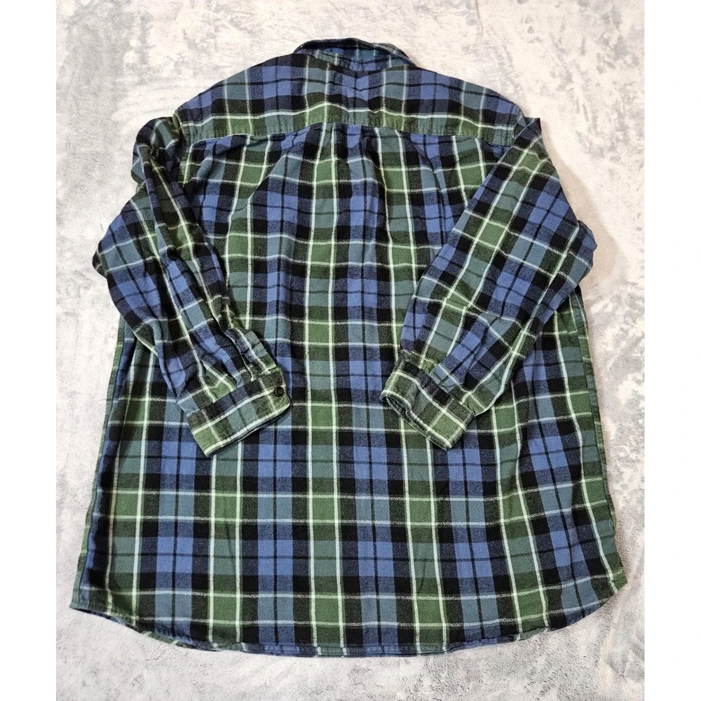 L.L. Bean Men's Blue Green Plaid Traditional Fit Flannel Shirt Size Large - Picture 6 of 6